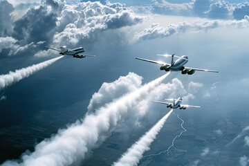Aircraft equipped with cloud seeding equipment, weather modification operations.