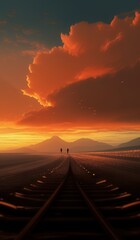 Fototapeta premium sunset over the railway