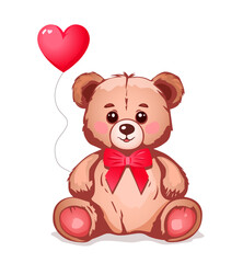 cute teddy teddy bear with a heart in pink color in a flat style. love concept.