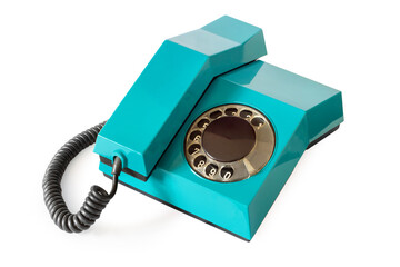 An old telephone on a white background. The phone is isolated.