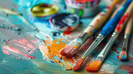 Obraz premium Colorful palette paints and brushes