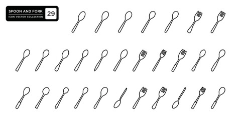 Collection of spoon and fork icons, vector icon templates editable and resizable.