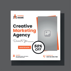 Modern Digital Marketing Agency Social Media Post For Business. Abstract Advertisement Square Web Post for Company Promotion with Orange and Black Color Accent.