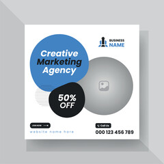 Modern Digital Marketing Agency Social Media Post For Business. Abstract Advertisement Square Web Post for Company Promotion with Blue and Black Color Accent.
