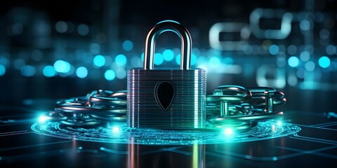 Neon Cloud and Padlock Symbolize Secure Data Protection. Concept Data Security, Neon Cloud, Padlock Icon, Secure Information, Cyber Protection