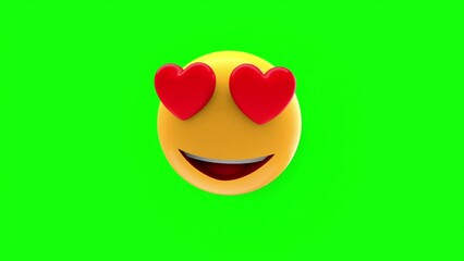 3D Emoji Animation with love eyes expression emoji on green screen chroma key, 4K