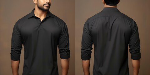 View of black shirt from the front and back perspectives. Concept Apparel Photography, Front and Back View, Black Shirt, Detailed Shots