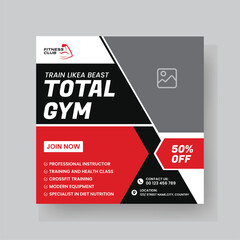 Fototapeta premium Gym and Fitness Social Media Post Template Design.