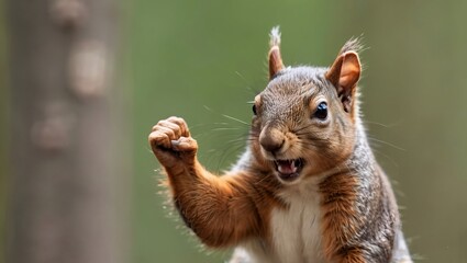 squirrel in the park raised squirrel fist  to fight