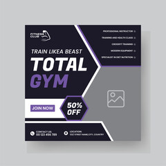 Gym and Fitness Social Media Post Template Design.