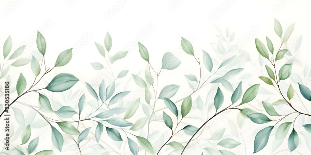 Wall mural Elegant Watercolor Leaves Digital Paper in Soft Pastel Green Botanical Theme. Concept Watercolor Art, Pastel Green, Botanical Theme, Digital Paper, Elegant Design - Wall murals