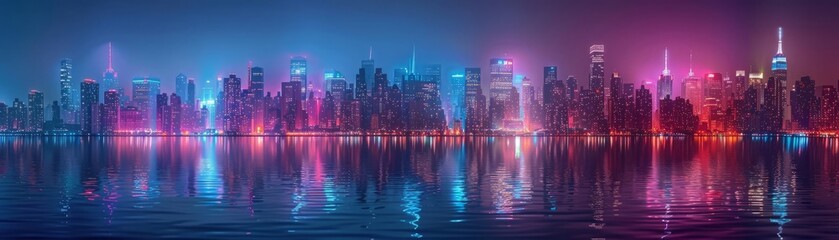 Fototapeta premium Serene night cityscape vibe close up, focus on, copy space, Double exposure silhouette with a waterfront