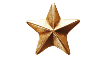 gold star isolated on transparent background, star cut out 