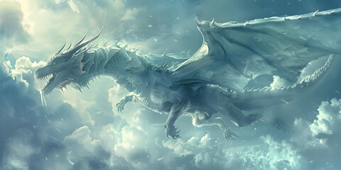 Majestic Illustration of a Huge Dragon Soaring in the Sky, Powerful Dragon with Vast Wingspan