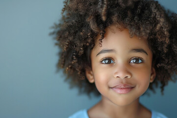 A little Black child with a gentle, joyful expression