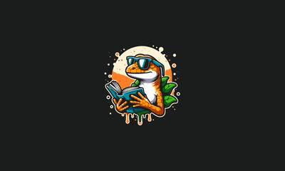 lizard relax reading book vector artwork design