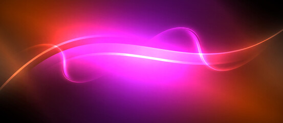 Neon glowing circle rays, light round lines in the dark, planet style neon wave lines. Energetic electric concept design for wallpaper, banner, background