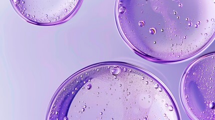  A tight shot of water droplets against a purple and blue backdrop Light reflections of the water are present on the left and right sides