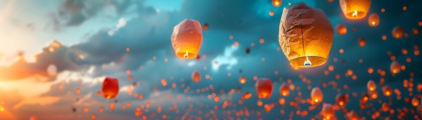 Captivating Lantern Festival in the Enchanting Evening Sky Celebrating Tradition and Culture