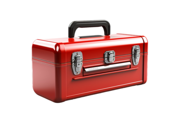 The Crimson Companion: A Toolbox Tale on White or PNG Transparent Background.