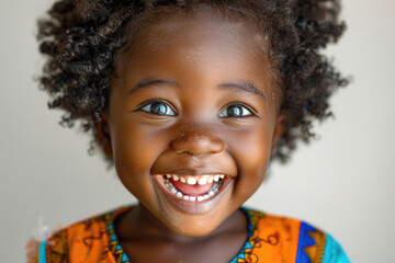 A little Black child with an open-mouthed, cheerful grin