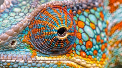 orange, blue, green, and yellow dot the outer part