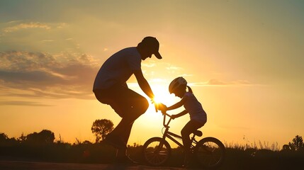 Obraz premium The setting sun casts a warm glow on the scene, symbolizing the warmth and support of a loving family.