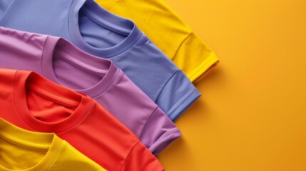 Vibrant Colorful T-Shirts on a Yellow Background - Fashion Apparel Display