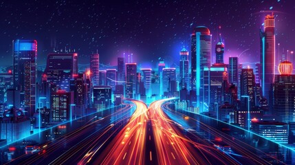the concept of smart cities with intelligent infrastructure, renewable energy sources, and IoT devices enhancing urban living and sustainability 