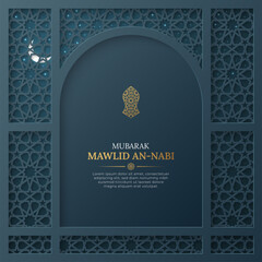 Mawlid an Nabi elegant social media post template with Islamic pattern arch frame