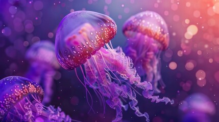 Fototapeta premium Majestic Jellyfish Journey Underwater with Vibrant Neon Glow