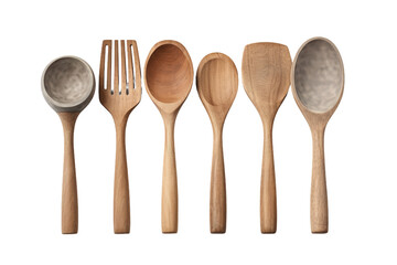 The Whimsical Dance of Wooden Utensils on White or PNG Transparent Background.