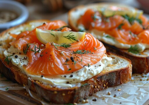 Delicious Breakfast with Smoked Salmon and Fresh Herbs Generative AI