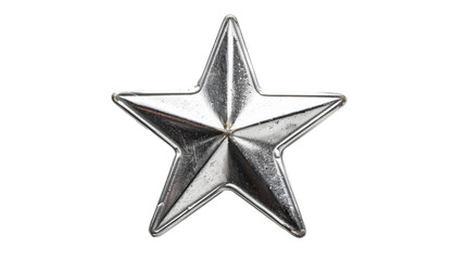 chrome silver metal star isolated on transparent background, star cut out 