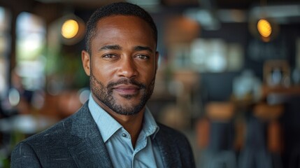 Fototapeta premium Confident African American Businessman Portrait in Modern Office Environment