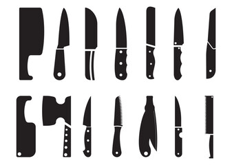 set of kitchen knives in a simple style black color