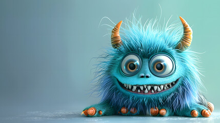 Obraz premium Cute blue furry monster 3D cartoon character