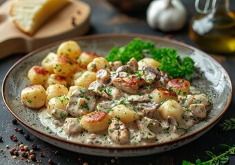 Delicious Chicken and Mushroom Gnocchi Dish for Food Bloggers Generative AI