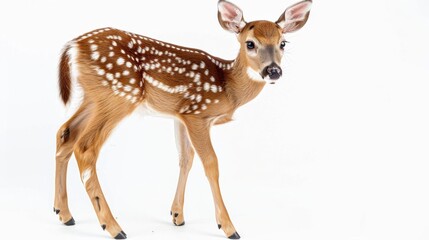 Fototapeta premium Fawn Standing on White Background, Generative AI