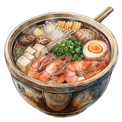 Pencil color anime art ,Japanese Shabu Shabu , isolated on white background