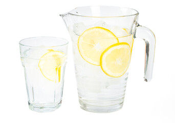 Water with lemon on white background