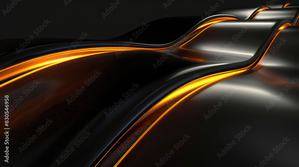 Wall mural  Abstract black background with neon orange wave design as wallpaper illustration - Wall murals