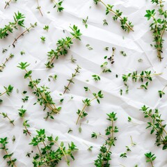 Fresh Thyme Leaves on White Background for Food Styling Generative AI