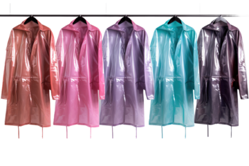 A Symphony of Raincoats Dancing in the Wind on White or PNG Transparent Background.