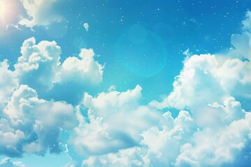 Beautiful anime background, blue sky with clouds, high resolution, vector illustration, details, beautiful background, digital art style, hand drawing painting illustration.