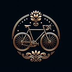 AI Generate of Luxury Golden Gold Bicycle, Sepeda, Transportation Conventional, Logo Concept Stock Vector with Dark Black Background	