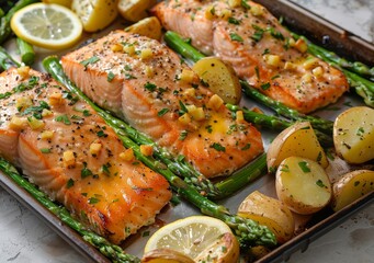 Delicious Baked Salmon with Roasted Vegetables for a Healthy Meal Generative AI