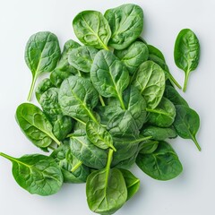 Fototapeta premium Fresh Spinach Aerial View on White Background Generative AI