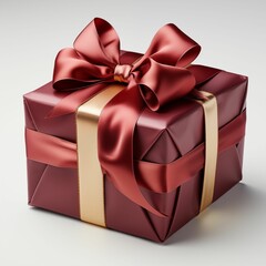 Red gift box with gold ribbon isolated on white background. Generative AI