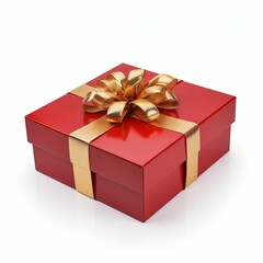 Obraz premium Red gift box with gold ribbon isolated on white background. Generative AI